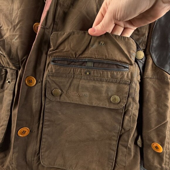 Barbour GAME PARKA Waxed Jacket Fleece Lined Small Brown Green Hooded Winter - Picture 4 of 16